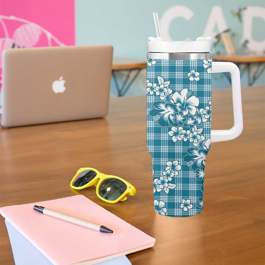 Hibiscus Pakala Ocean Depths Blue Tumbler With Handle Tropical Floral Stylized - Polynesian Pride