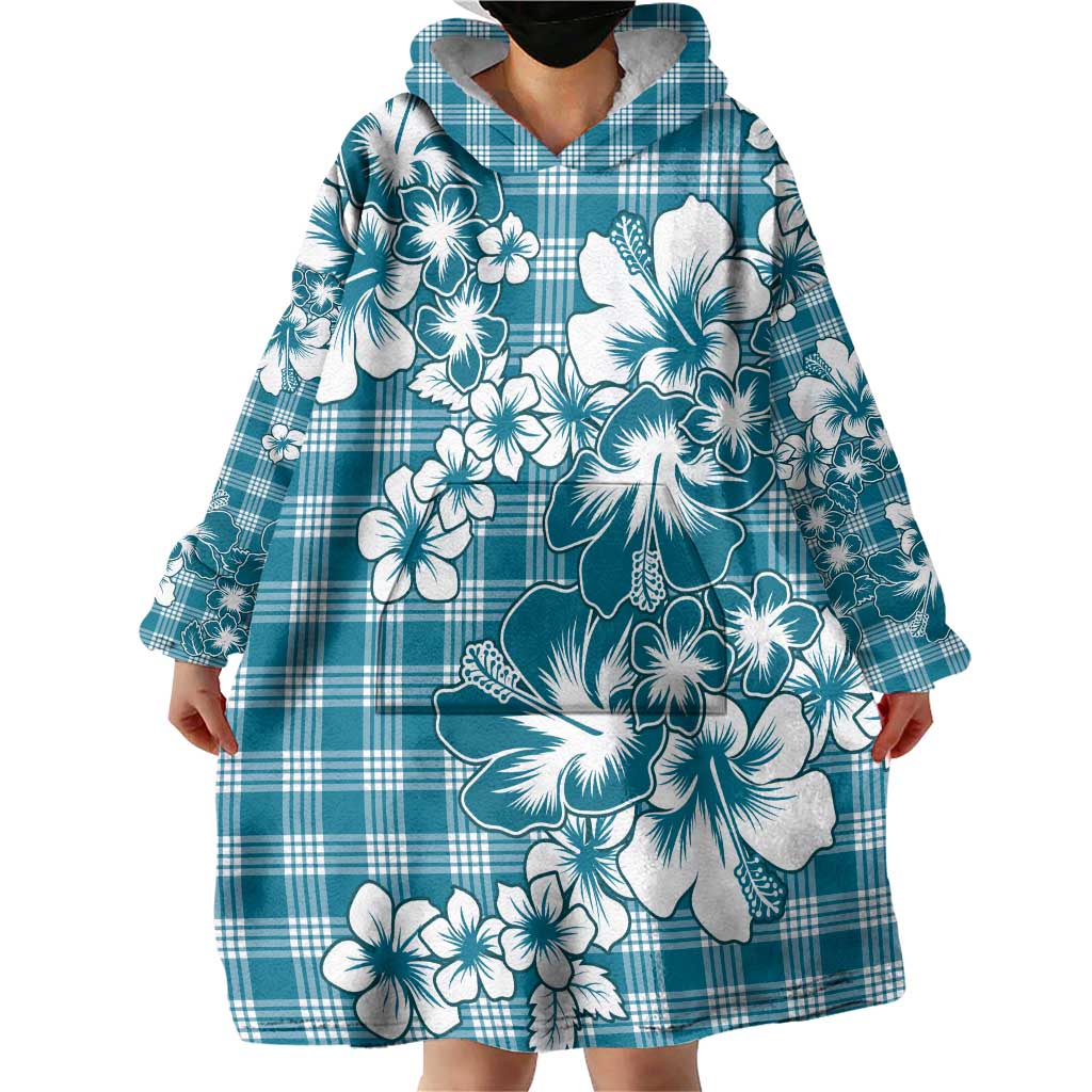 Hibiscus Pakala Ocean Depths Blue Wearable Blanket Hoodie Tropical Floral Stylized - Polynesian Pride