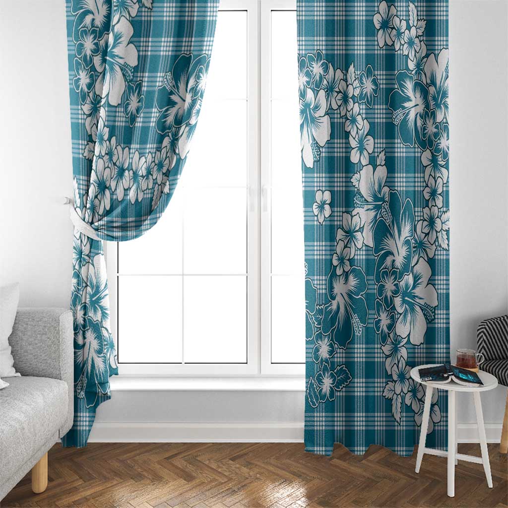 Hibiscus Pakala Ocean Depths Blue Window Curtain Tropical Floral Stylized - Polynesian Pride