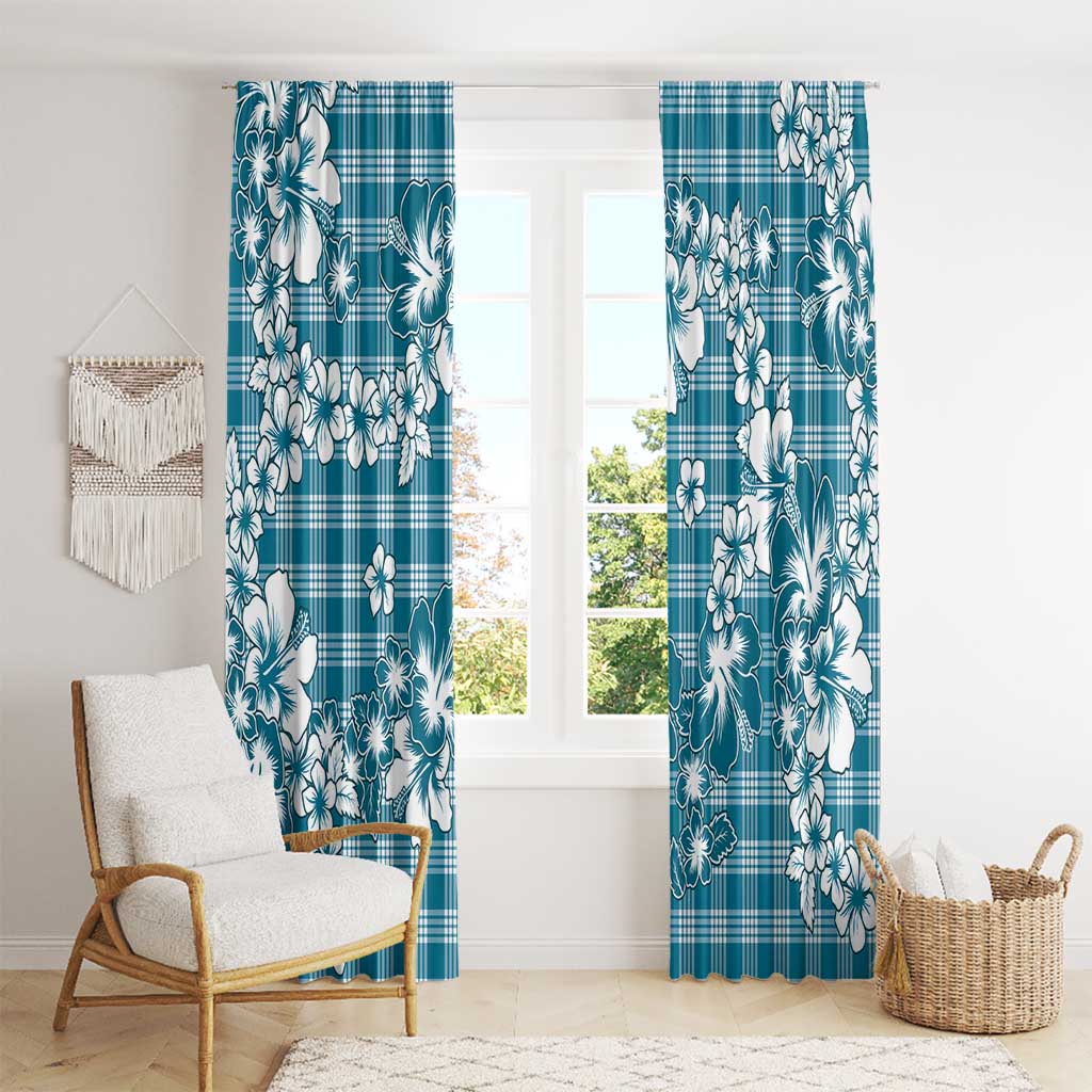Hibiscus Pakala Ocean Depths Blue Window Curtain Tropical Floral Stylized - Polynesian Pride