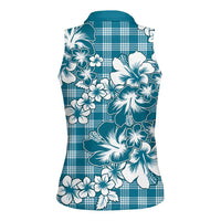 Hibiscus Pakala Ocean Depths Blue Women Sleeveless Polo Shirt Tropical Floral Stylized LT01 - Polynesian Pride