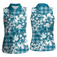 Hibiscus Pakala Ocean Depths Blue Women Sleeveless Polo Shirt Tropical Floral Stylized LT01 - Polynesian Pride