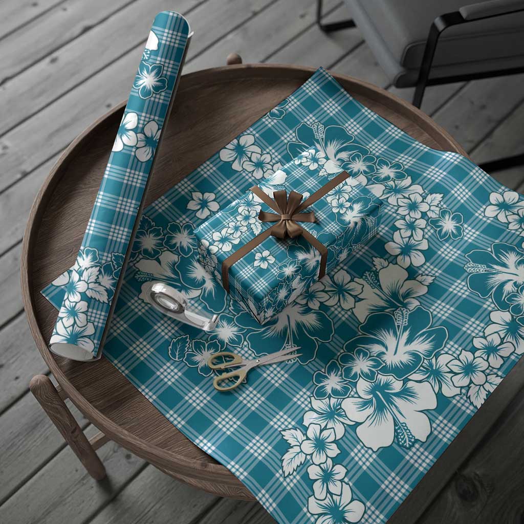 Hibiscus Pakala Ocean Depths Blue Wrapping Paper Tropical Floral Stylized - Polynesian Pride
