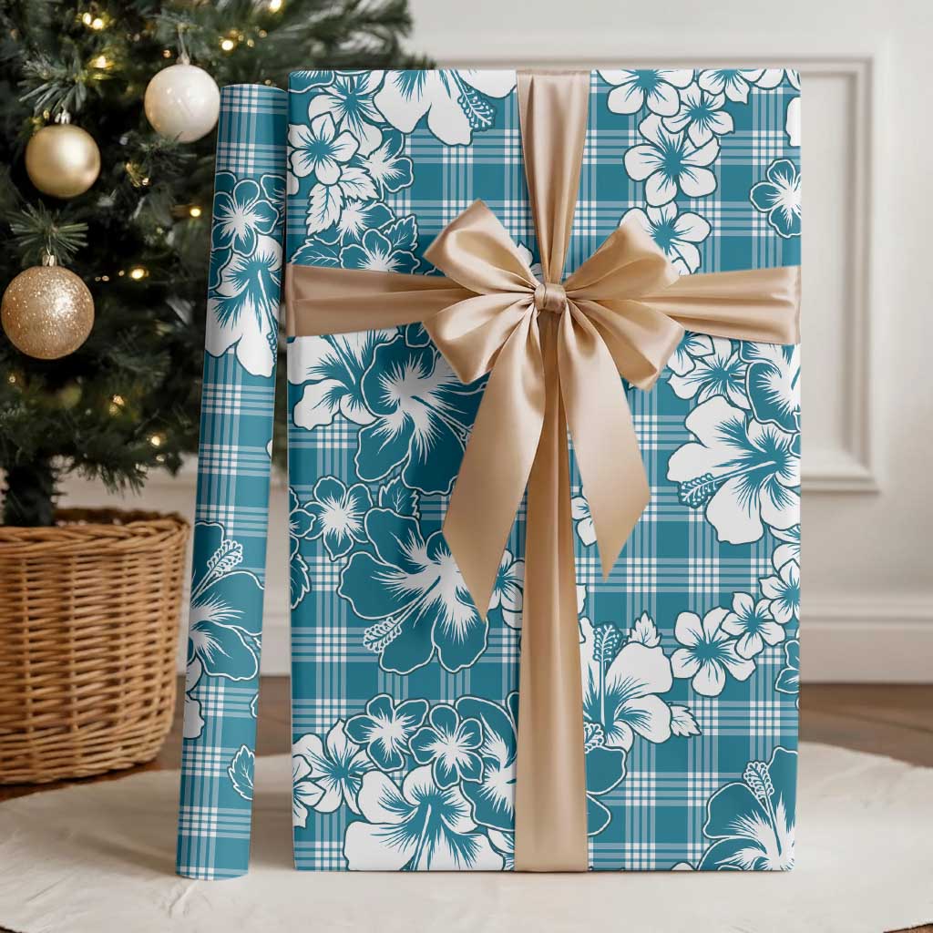 Hibiscus Pakala Ocean Depths Blue Wrapping Paper Tropical Floral Stylized - Polynesian Pride