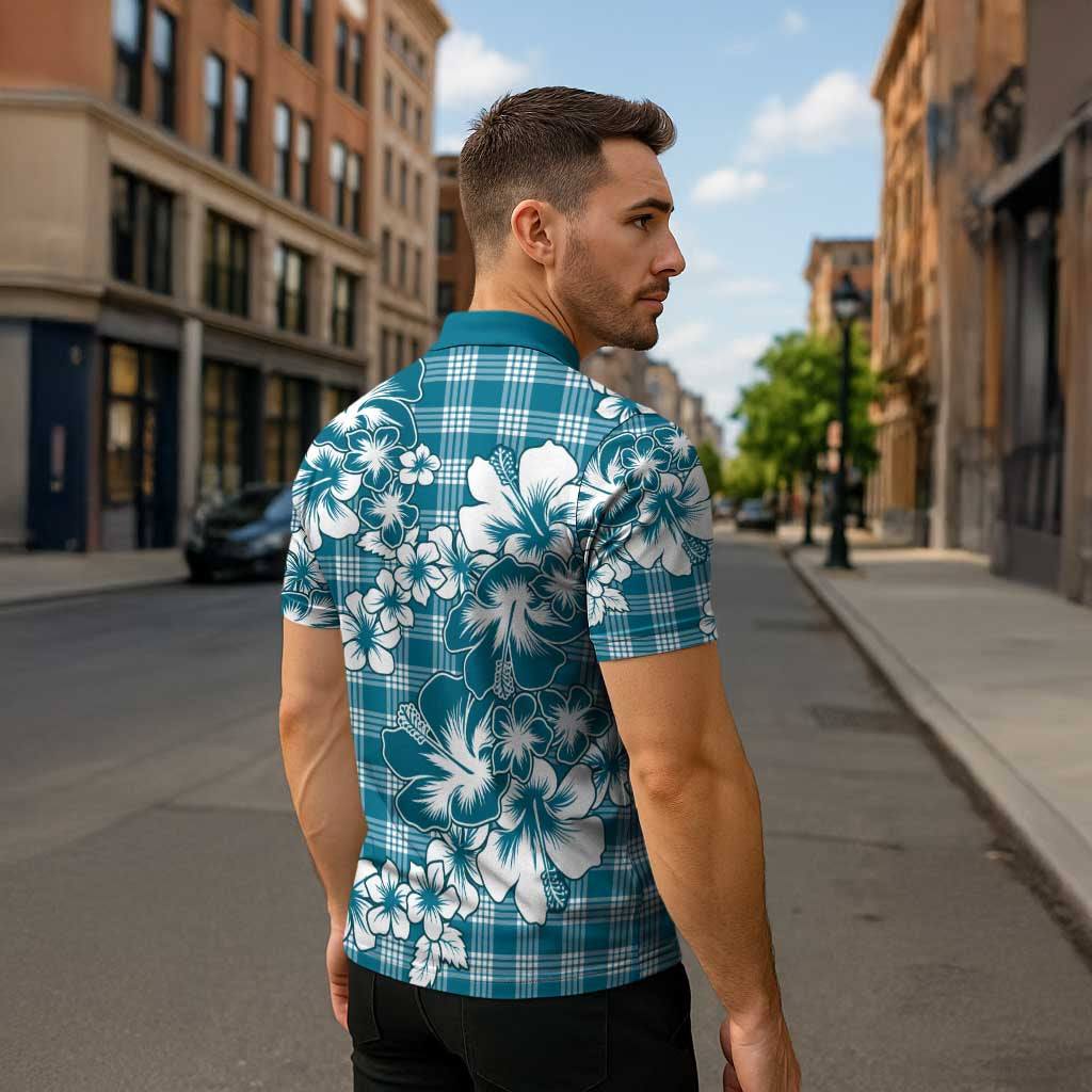 Hibiscus Pakala Ocean Depths Blue Zipper Polo Shirt Tropical Floral Stylized - Polynesian Pride