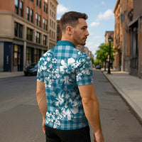 Hibiscus Pakala Ocean Depths Blue Zipper Polo Shirt Tropical Floral Stylized - Polynesian Pride