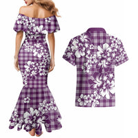 Hibiscus Pakala Sweetie Purple Couples Matching Mermaid Dress and Hawaiian Shirt Tropical Floral Stylized LT01 - Polynesian Pride