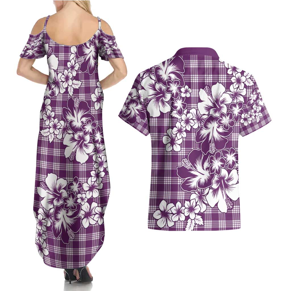 Hibiscus Pakala Sweetie Purple Couples Matching Summer Maxi Dress and Hawaiian Shirt Tropical Floral Stylized LT01 - Polynesian Pride
