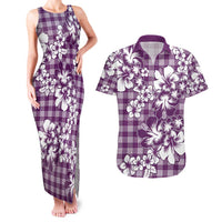 Hibiscus Pakala Sweetie Purple Couples Matching Tank Maxi Dress and Hawaiian Shirt Tropical Floral Stylized LT01 Purple - Polynesian Pride