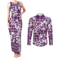 Hibiscus Pakala Sweetie Purple Couples Matching Tank Maxi Dress and Long Sleeve Button Shirt Tropical Floral Stylized LT01 Purple - Polynesian Pride