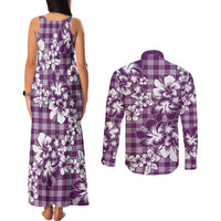 Hibiscus Pakala Sweetie Purple Couples Matching Tank Maxi Dress and Long Sleeve Button Shirt Tropical Floral Stylized LT01 - Polynesian Pride