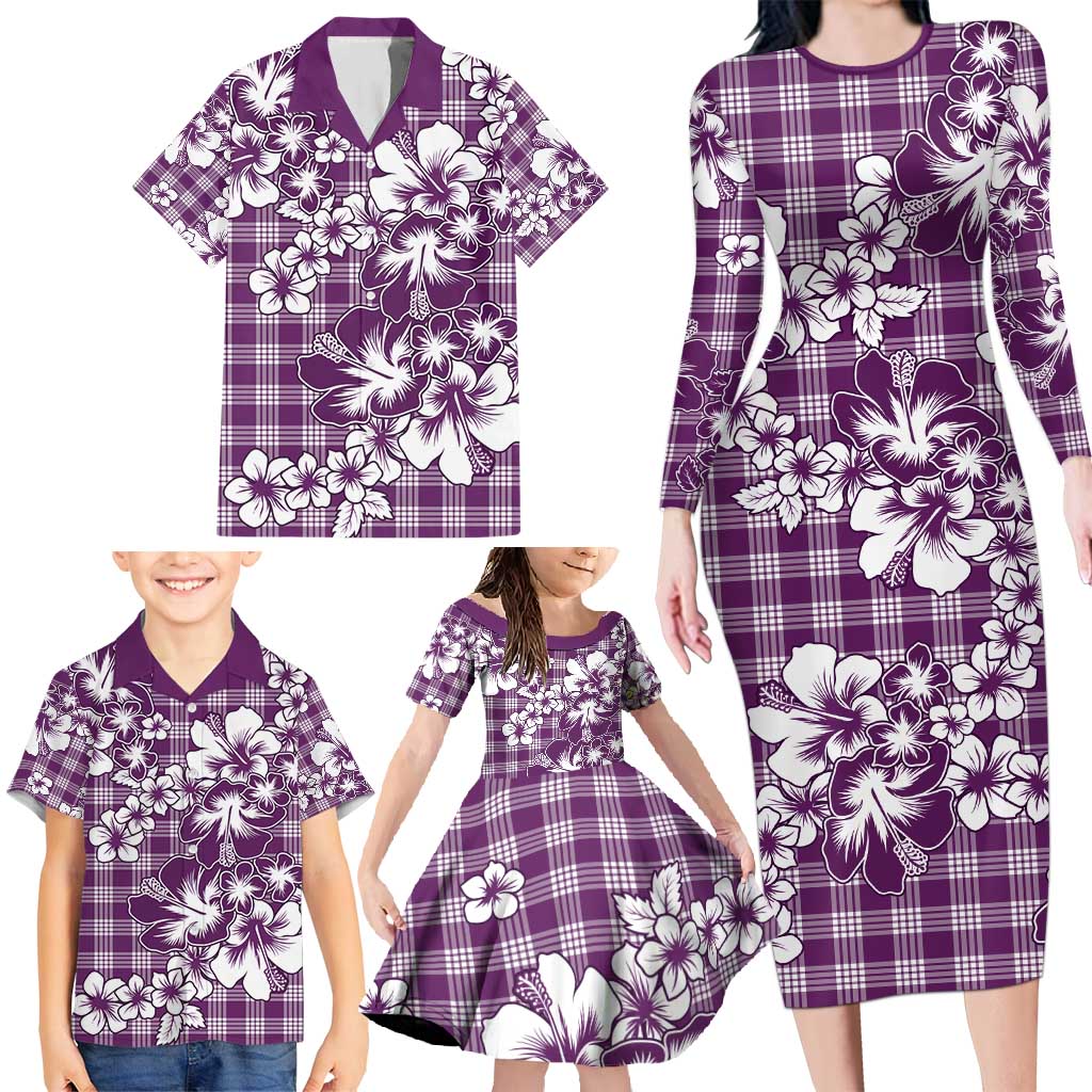 Hibiscus Pakala Sweetie Purple Family Matching Long Sleeve Bodycon Dress and Hawaiian Shirt Tropical Floral Stylized LT01 - Polynesian Pride