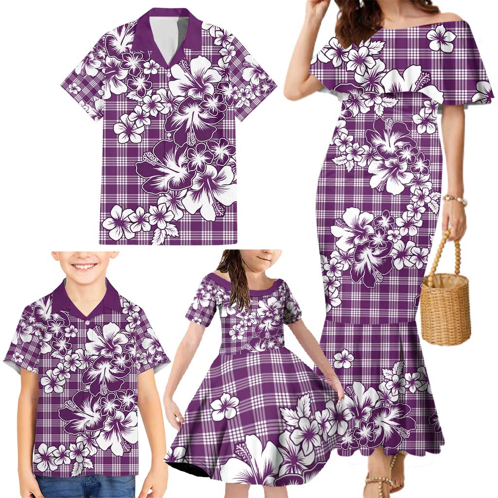 Hibiscus Pakala Sweetie Purple Family Matching Mermaid Dress and Hawaiian Shirt Tropical Floral Stylized LT01 - Polynesian Pride