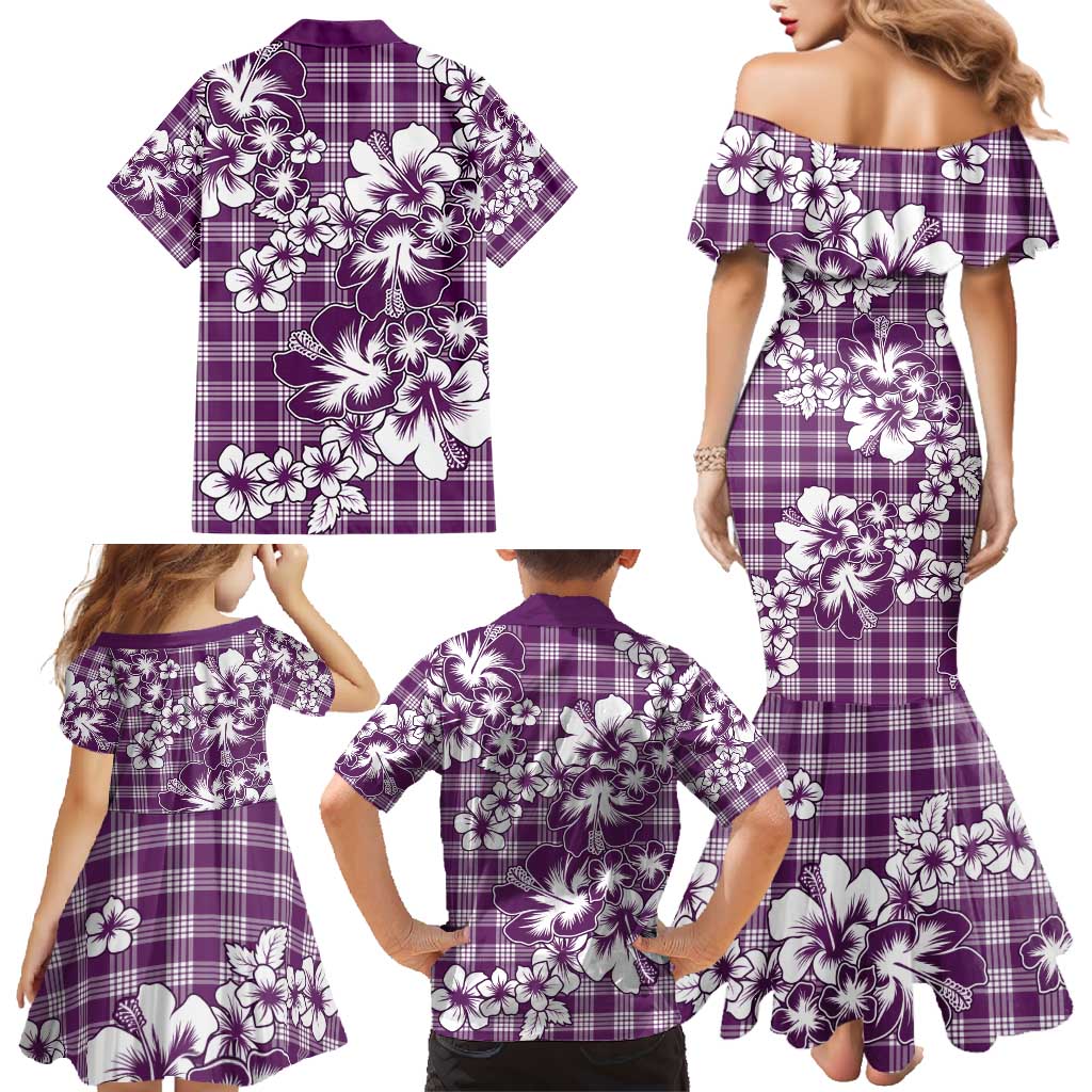 Hibiscus Pakala Sweetie Purple Family Matching Mermaid Dress and Hawaiian Shirt Tropical Floral Stylized LT01 - Polynesian Pride