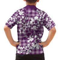 Hibiscus Pakala Sweetie Purple Family Matching Off The Shoulder Long Sleeve Dress and Hawaiian Shirt Tropical Floral Stylized LT01 - Polynesian Pride