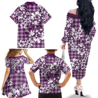 Hibiscus Pakala Sweetie Purple Family Matching Off The Shoulder Long Sleeve Dress and Hawaiian Shirt Tropical Floral Stylized LT01 - Polynesian Pride