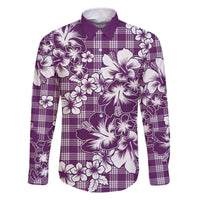 Hibiscus Pakala Sweetie Purple Family Matching Off The Shoulder Long Sleeve Dress and Hawaiian Shirt Tropical Floral Stylized LT01 Dad's Shirt - Long Sleeve Purple - Polynesian Pride