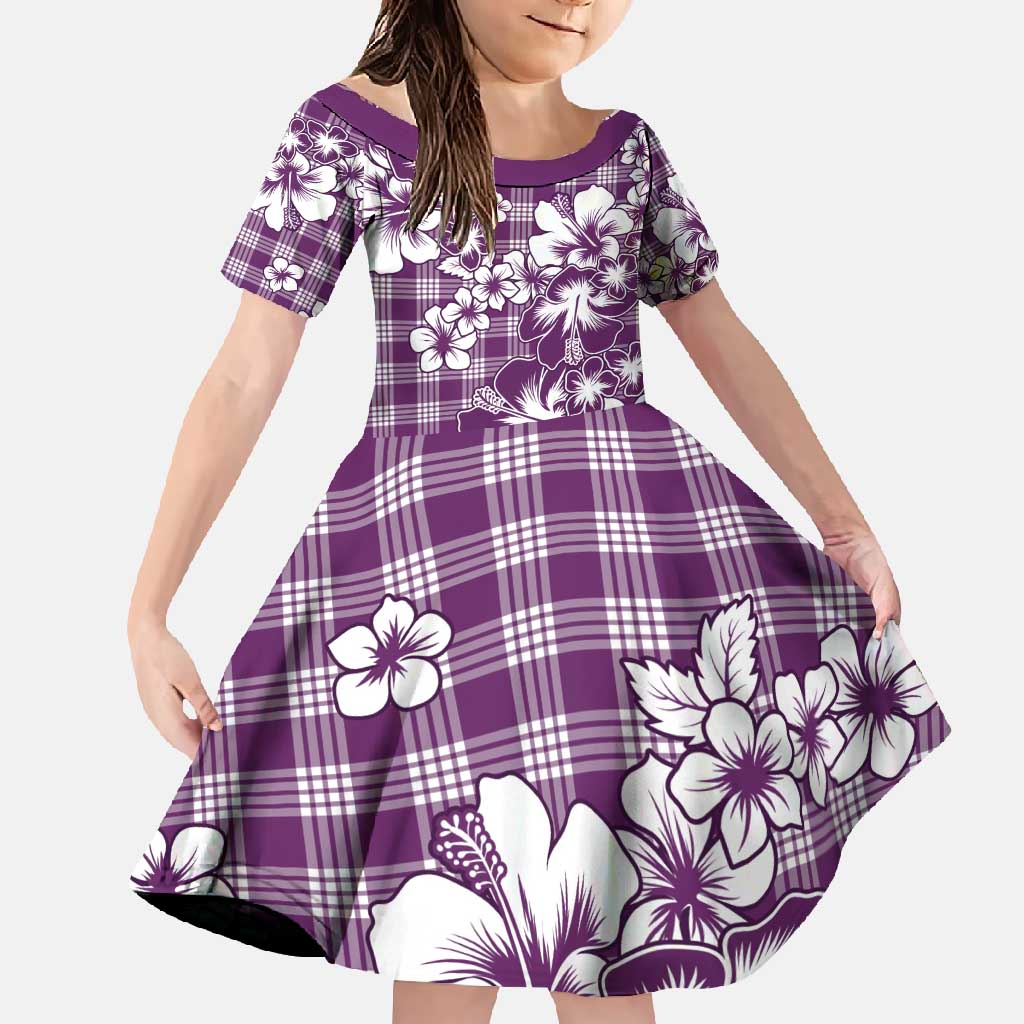 Hibiscus Pakala Sweetie Purple Family Matching Off Shoulder Maxi Dress and Hawaiian Shirt Tropical Floral Stylized LT01 Daughter's Dress Purple - Polynesian Pride
