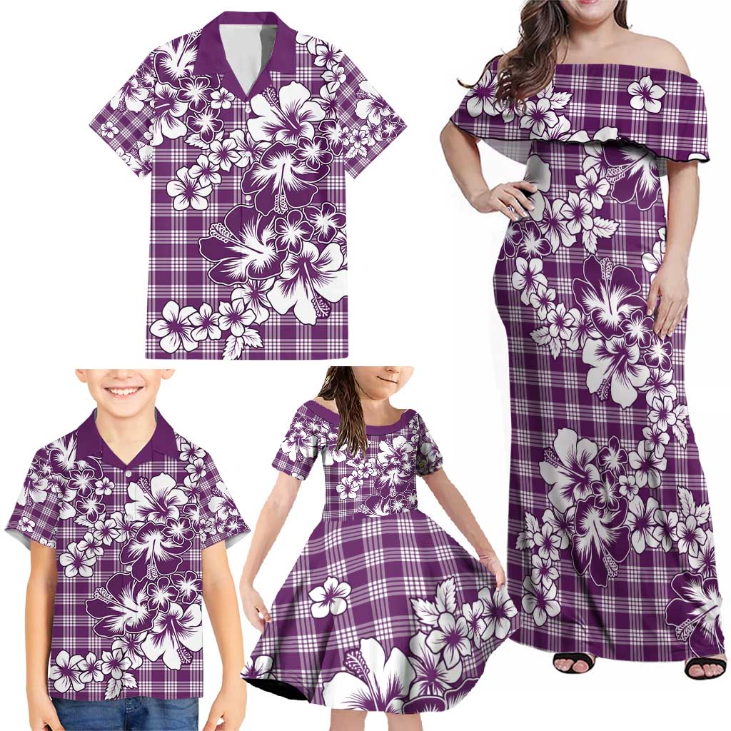 Hibiscus Pakala Sweetie Purple Family Matching Off Shoulder Maxi Dress and Hawaiian Shirt Tropical Floral Stylized LT01 - Polynesian Pride