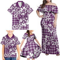 Hibiscus Pakala Sweetie Purple Family Matching Off Shoulder Maxi Dress and Hawaiian Shirt Tropical Floral Stylized LT01 - Polynesian Pride
