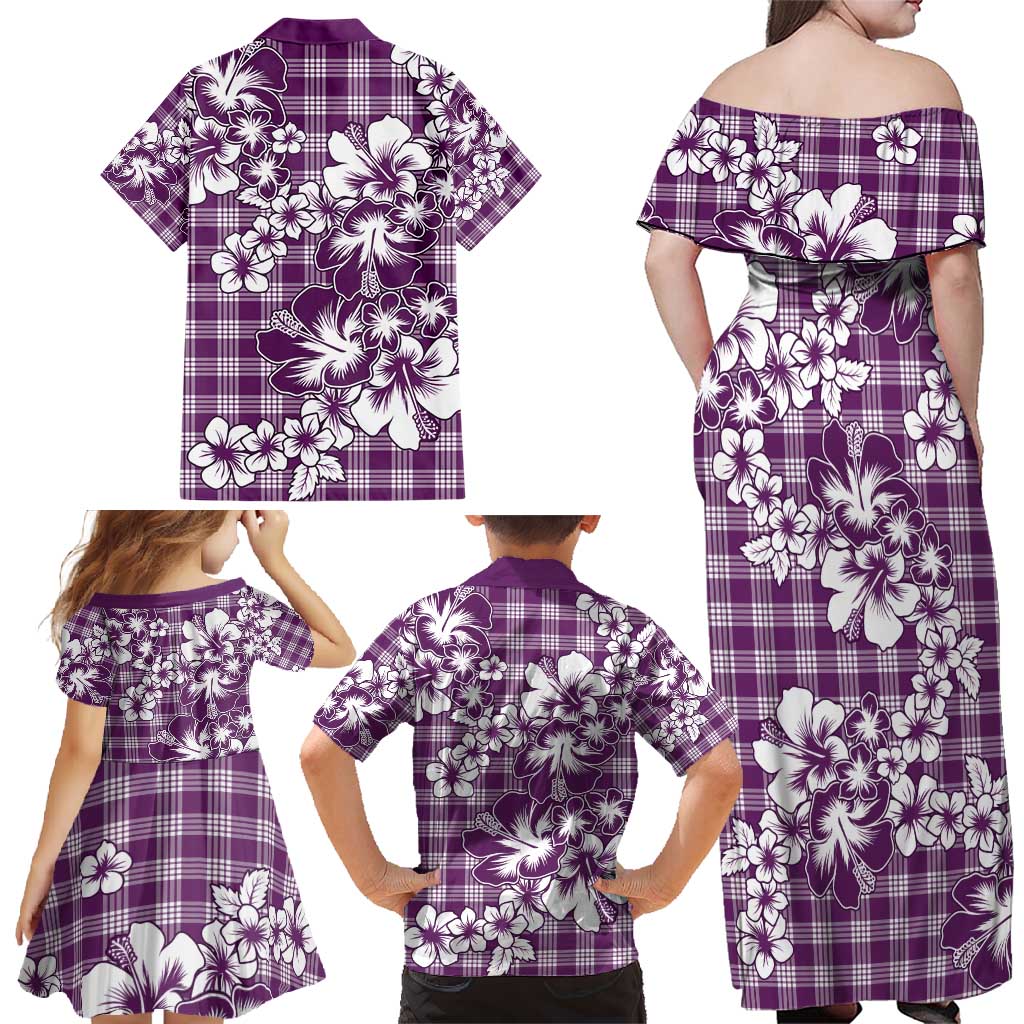 Hibiscus Pakala Sweetie Purple Family Matching Off Shoulder Maxi Dress and Hawaiian Shirt Tropical Floral Stylized LT01 - Polynesian Pride