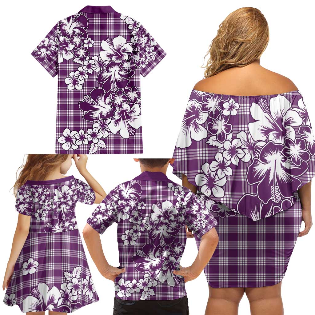 Hibiscus Pakala Sweetie Purple Family Matching Off Shoulder Short Dress and Hawaiian Shirt Tropical Floral Stylized LT01 - Polynesian Pride