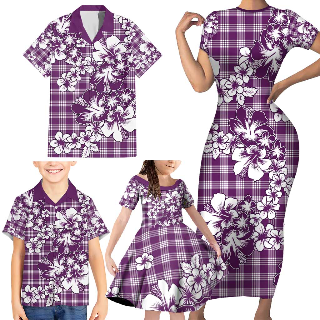 Hibiscus Pakala Sweetie Purple Family Matching Short Sleeve Bodycon Dress and Hawaiian Shirt Tropical Floral Stylized LT01 - Polynesian Pride
