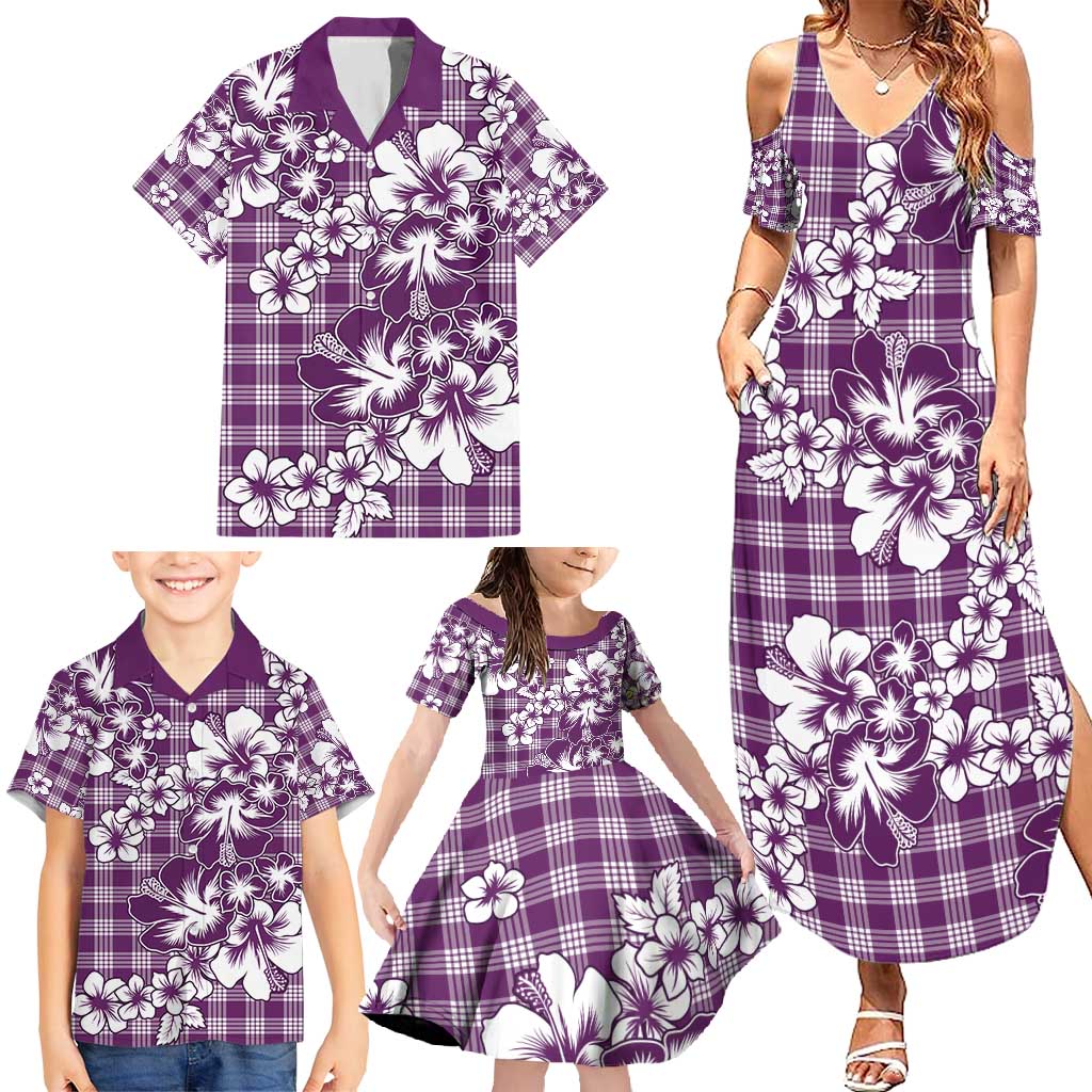 Hibiscus Pakala Sweetie Purple Family Matching Summer Maxi Dress and Hawaiian Shirt Tropical Floral Stylized LT01 - Polynesian Pride
