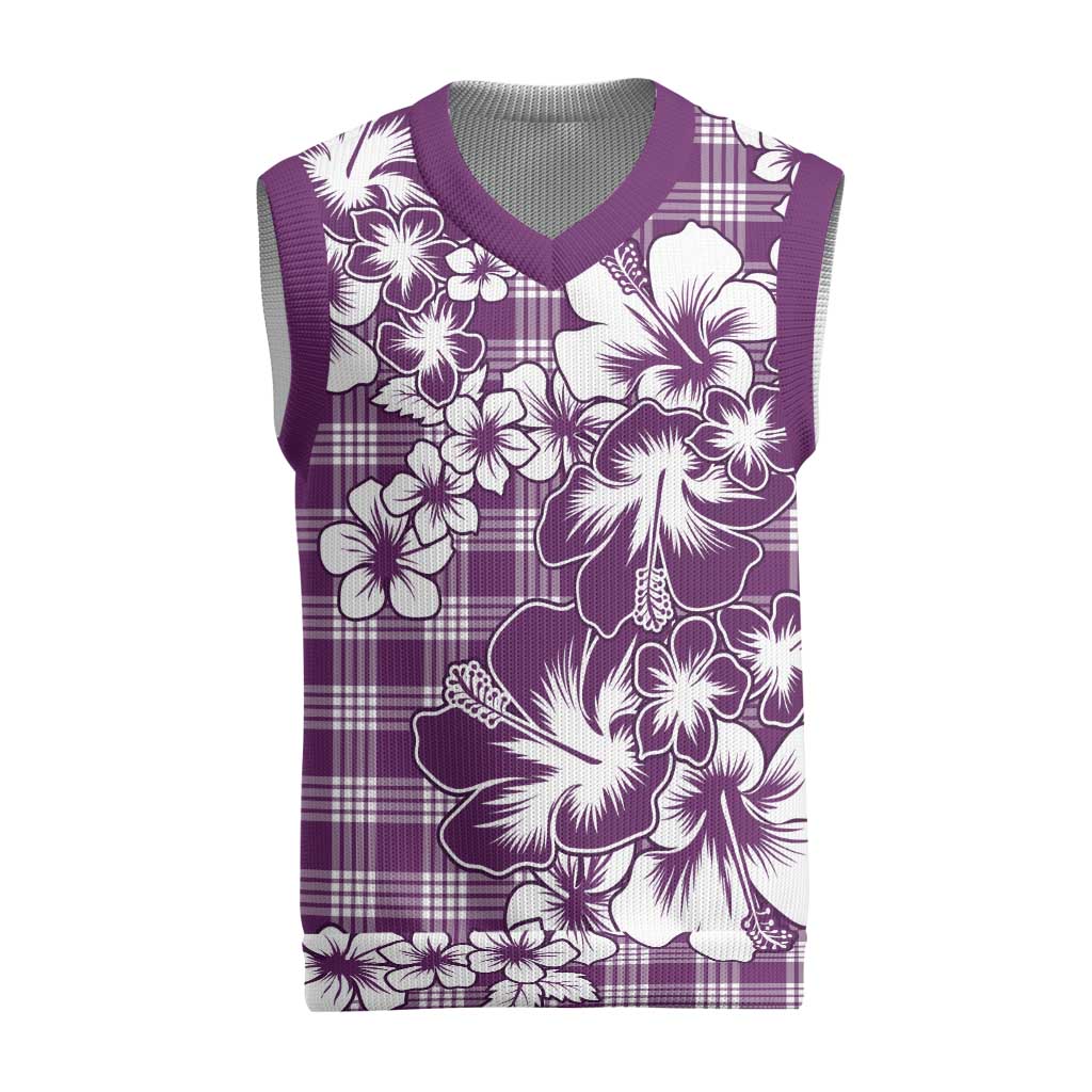 Hibiscus Pakala Sweetie Purple Christmas Knitted V-Neck Vest Tropical Floral Stylized LT01 Purple - Polynesian Pride