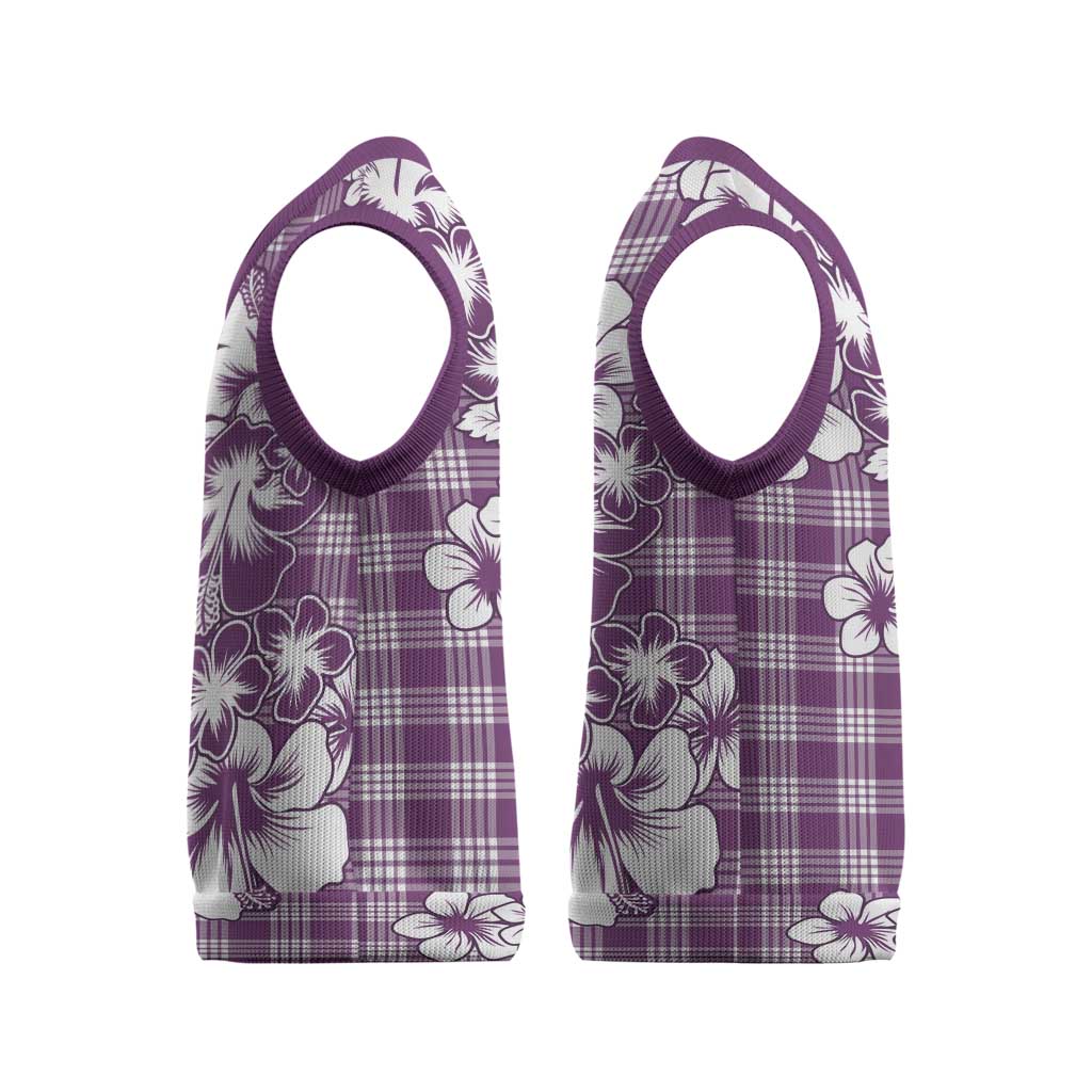Hibiscus Pakala Sweetie Purple Christmas Knitted V-Neck Vest Tropical Floral Stylized LT01 - Polynesian Pride