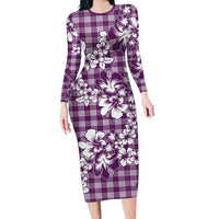 Hibiscus Pakala Sweetie Purple Long Sleeve Bodycon Dress Tropical Floral Stylized LT01 Long Dress Purple - Polynesian Pride