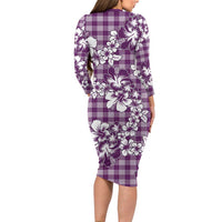 Hibiscus Pakala Sweetie Purple Long Sleeve Bodycon Dress Tropical Floral Stylized LT01 - Polynesian Pride