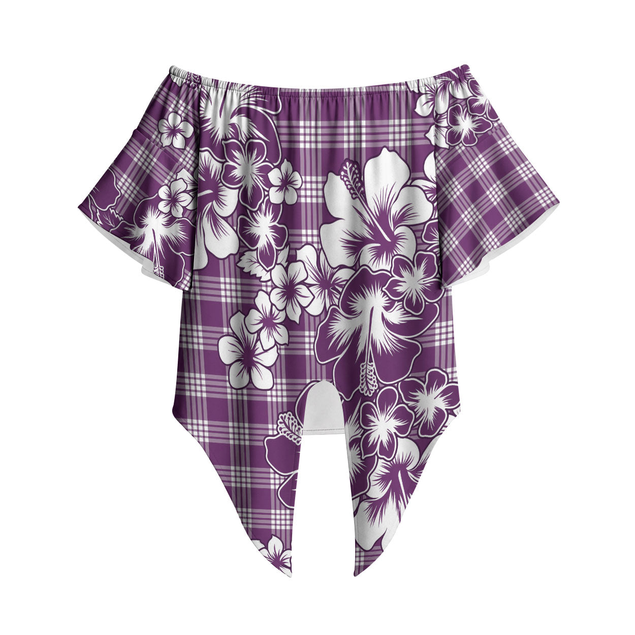 Hibiscus Pakala Sweetie Purple Off Shoulder Wrap Waist Top Tropical Floral Stylized LT01 Purple - Polynesian Pride
