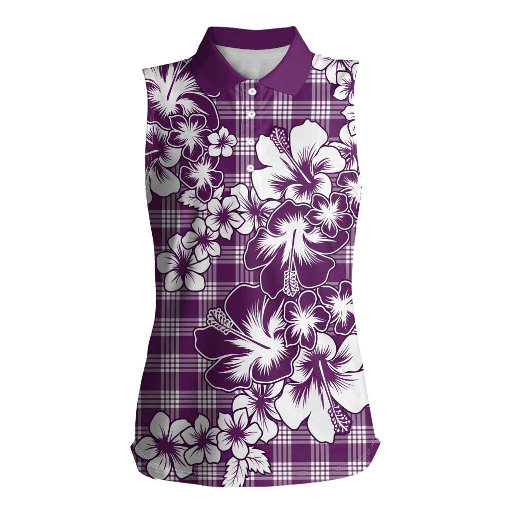 Hibiscus Pakala Sweetie Purple Women Sleeveless Polo Shirt Tropical Floral Stylized LT01 Female Purple - Polynesian Pride