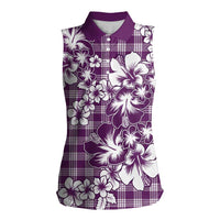 Hibiscus Pakala Sweetie Purple Women Sleeveless Polo Shirt Tropical Floral Stylized LT01 Female Purple - Polynesian Pride