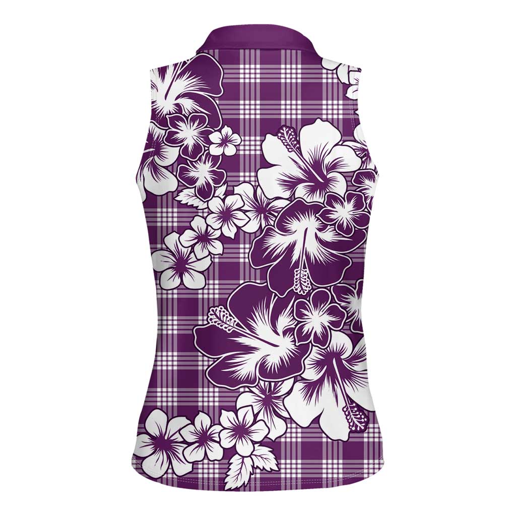Hibiscus Pakala Sweetie Purple Women Sleeveless Polo Shirt Tropical Floral Stylized LT01 - Polynesian Pride