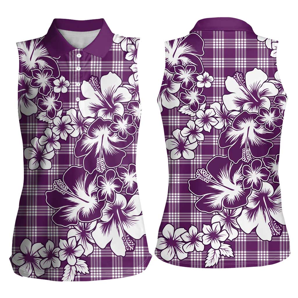 Hibiscus Pakala Sweetie Purple Women Sleeveless Polo Shirt Tropical Floral Stylized LT01 - Polynesian Pride