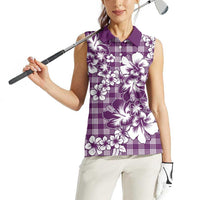 Hibiscus Pakala Sweetie Purple Women Sleeveless Polo Shirt Tropical Floral Stylized LT01 - Polynesian Pride