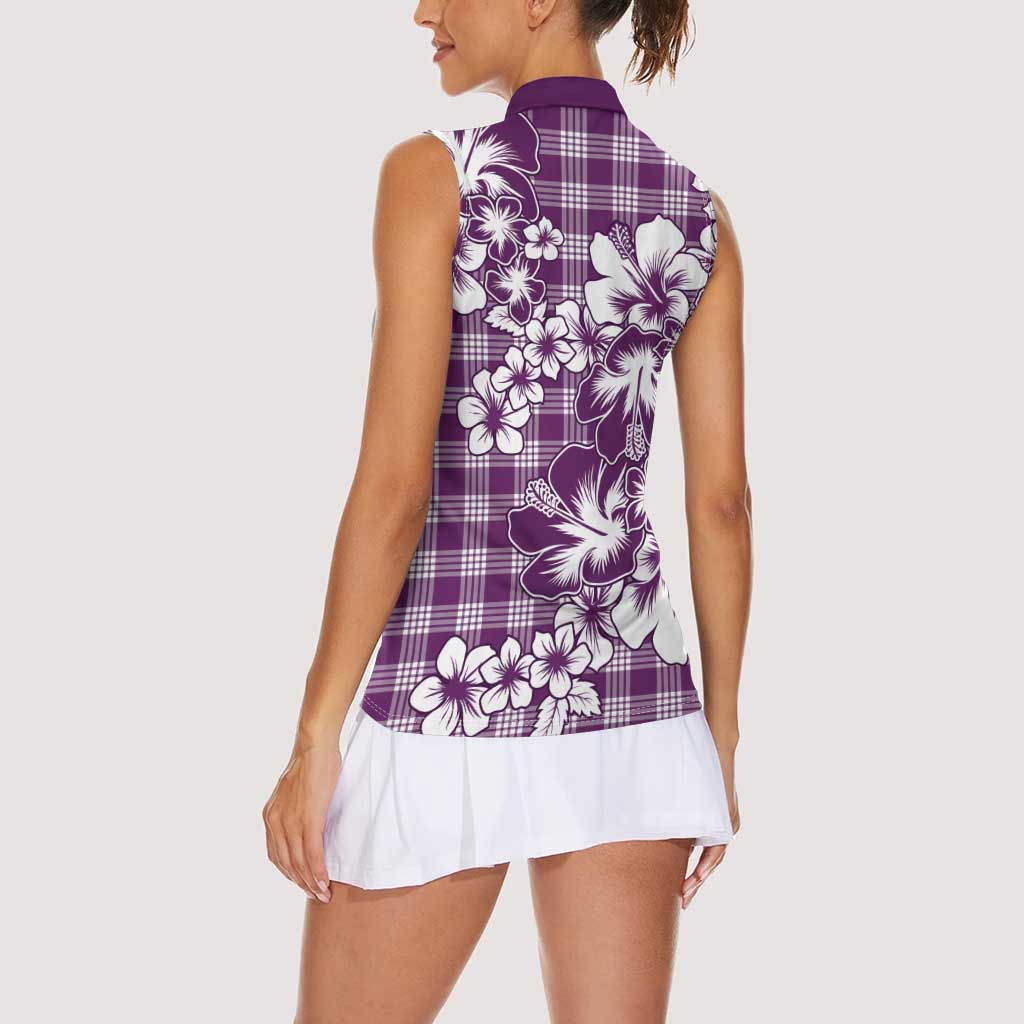 Hibiscus Pakala Sweetie Purple Women Sleeveless Polo Shirt Tropical Floral Stylized LT01 - Polynesian Pride