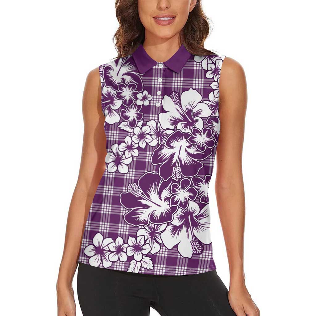 Hibiscus Pakala Sweetie Purple Women Sleeveless Polo Shirt Tropical Floral Stylized LT01 - Polynesian Pride