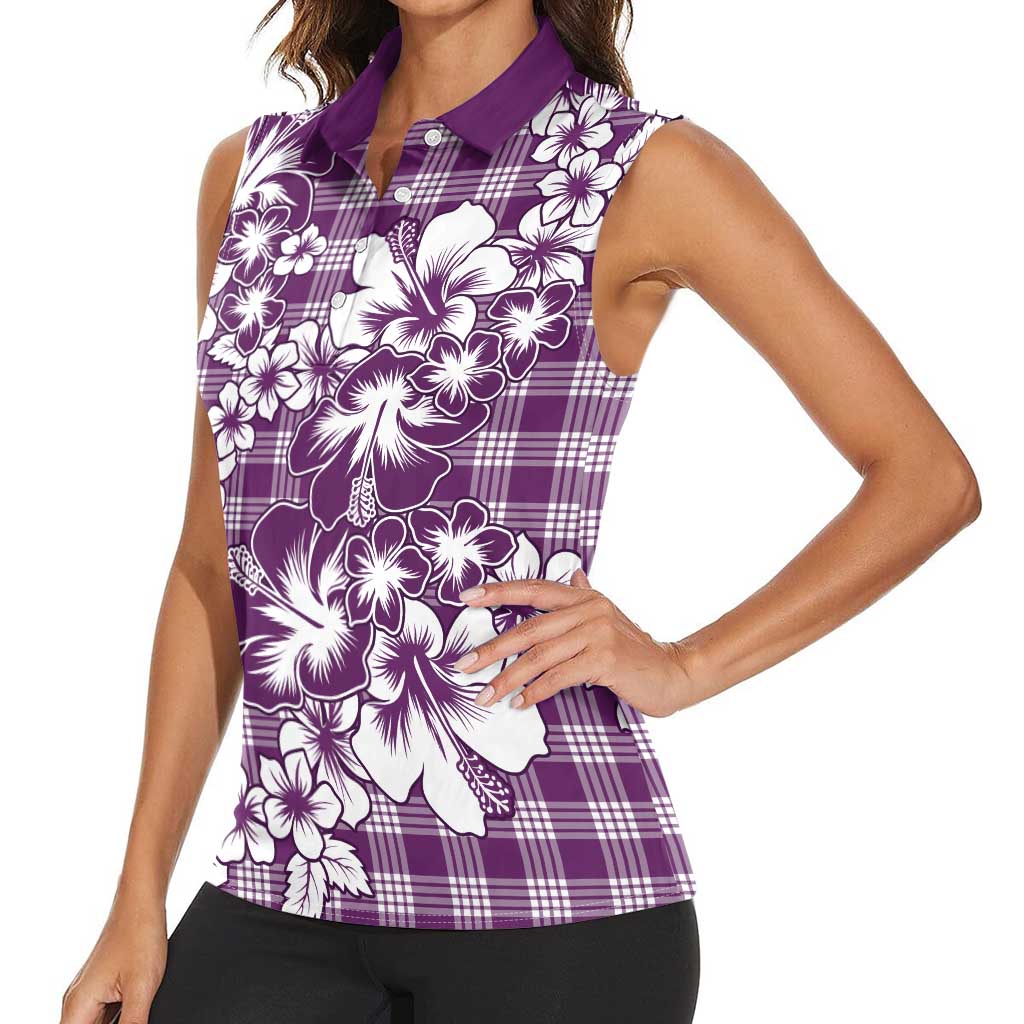 Hibiscus Pakala Sweetie Purple Women Sleeveless Polo Shirt Tropical Floral Stylized LT01 - Polynesian Pride