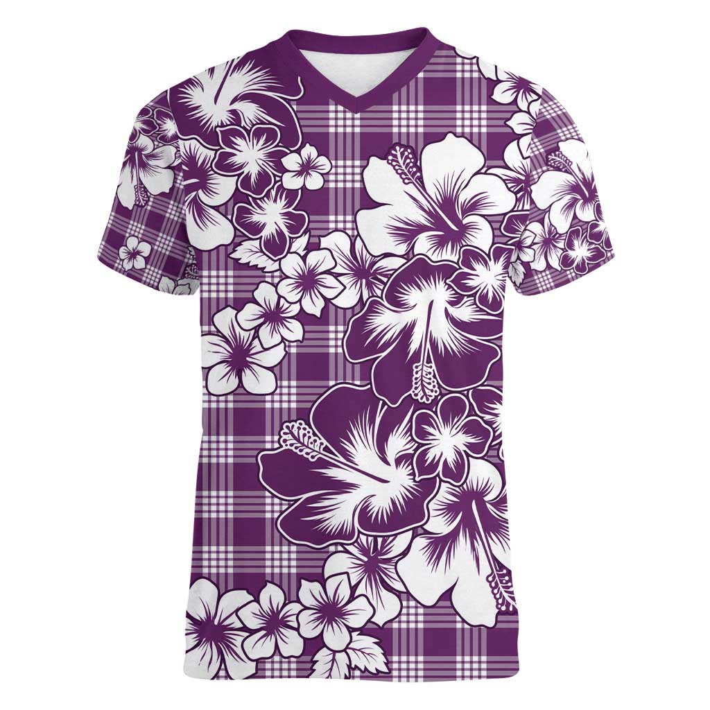 Hibiscus Pakala Sweetie Purple Women V-Neck T-Shirt Tropical Floral Stylized LT01 Female Purple - Polynesian Pride