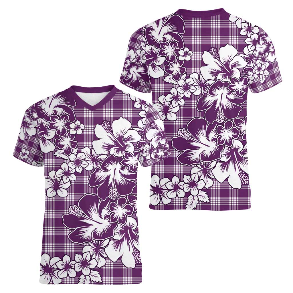 Hibiscus Pakala Sweetie Purple Women V-Neck T-Shirt Tropical Floral Stylized LT01 - Polynesian Pride