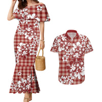 Hibiscus Pakala Fantasy Red Couples Matching Mermaid Dress and Hawaiian Shirt Tropical Floral Stylized LT01 Red - Polynesian Pride