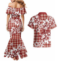 Hibiscus Pakala Fantasy Red Couples Matching Mermaid Dress and Hawaiian Shirt Tropical Floral Stylized LT01 - Polynesian Pride