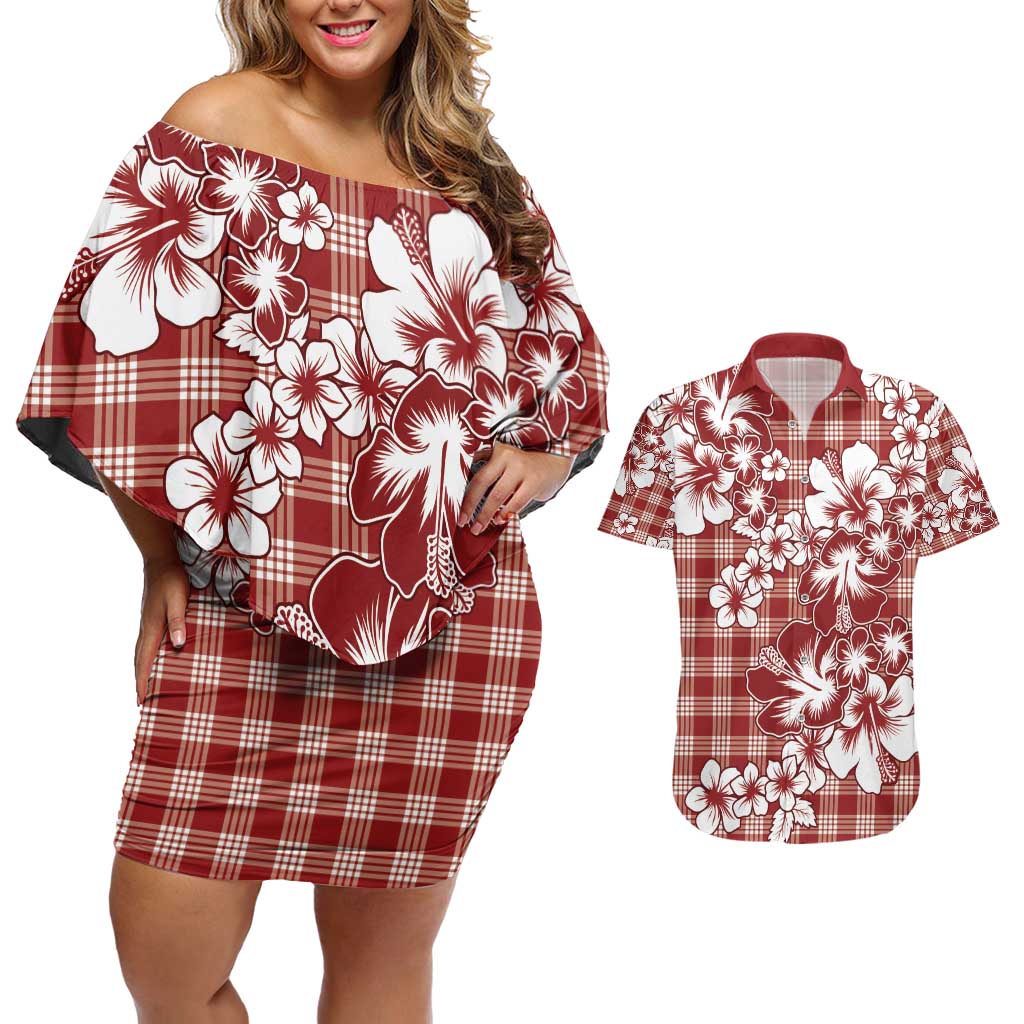 Hibiscus Pakala Fantasy Red Couples Matching Off Shoulder Short Dress and Hawaiian Shirt Tropical Floral Stylized LT01 Red - Polynesian Pride