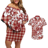 Hibiscus Pakala Fantasy Red Couples Matching Off Shoulder Short Dress and Hawaiian Shirt Tropical Floral Stylized LT01 Red - Polynesian Pride