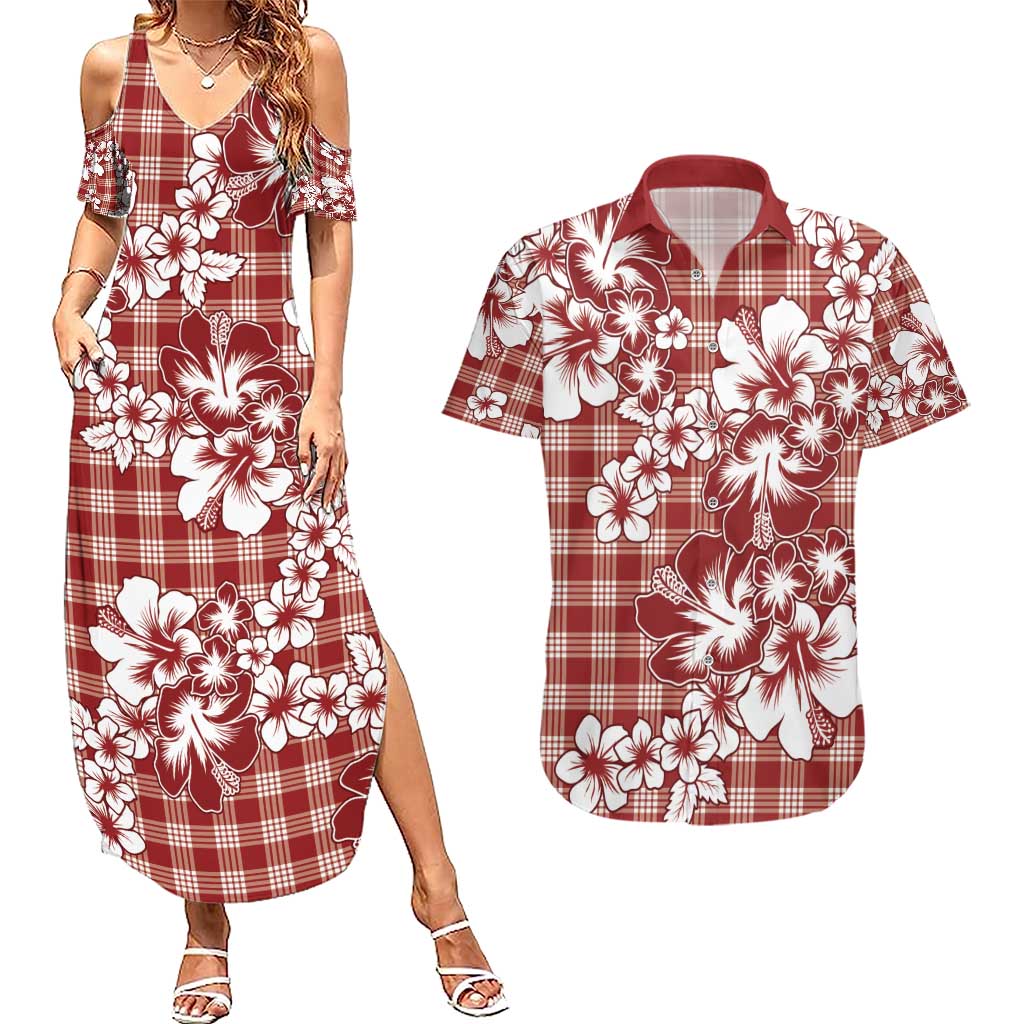 Hibiscus Pakala Fantasy Red Couples Matching Summer Maxi Dress and Hawaiian Shirt Tropical Floral Stylized LT01 Red - Polynesian Pride
