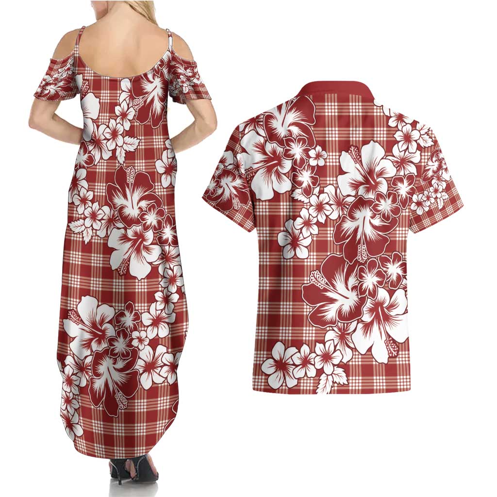 Hibiscus Pakala Fantasy Red Couples Matching Summer Maxi Dress and Hawaiian Shirt Tropical Floral Stylized LT01 - Polynesian Pride