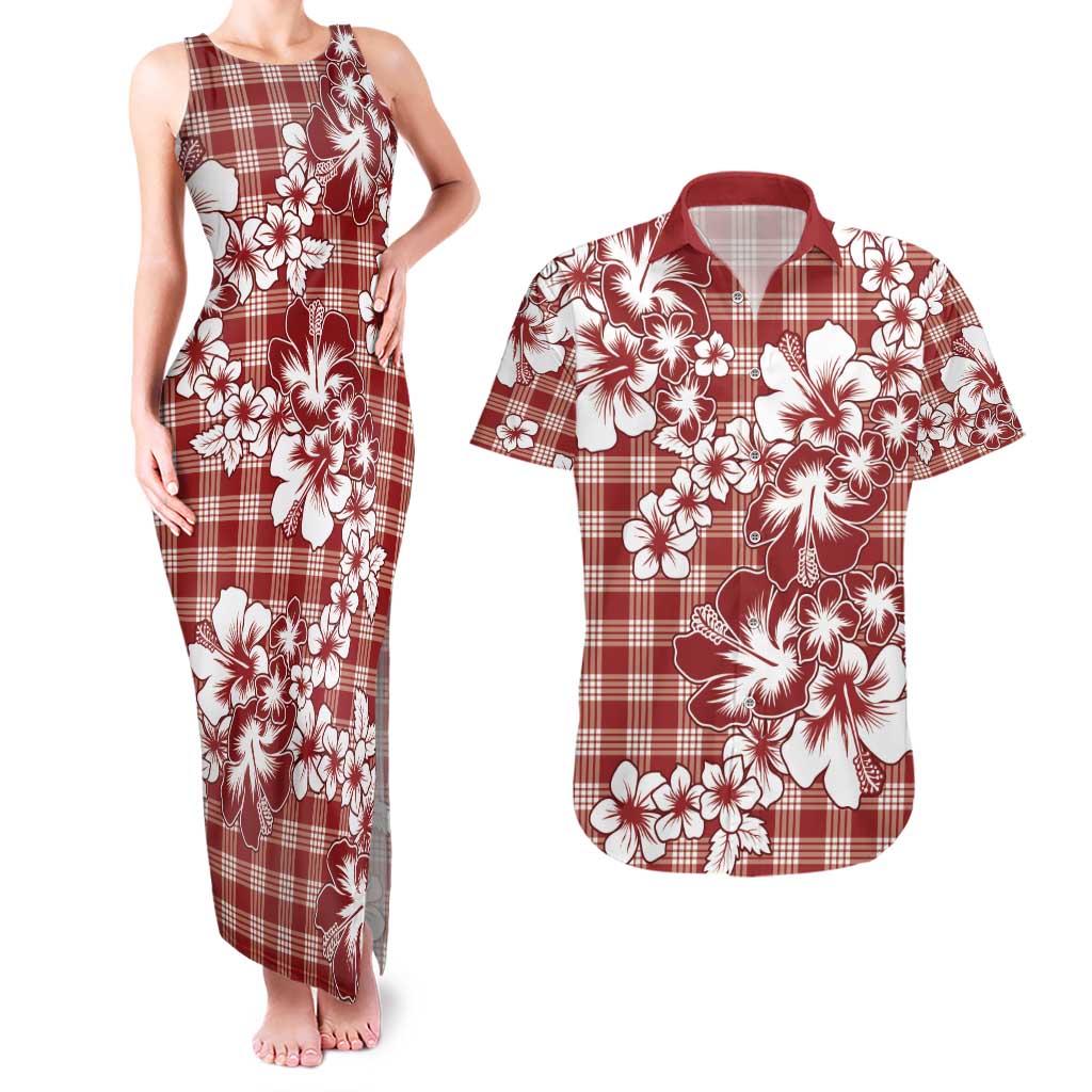 Hibiscus Pakala Fantasy Red Couples Matching Tank Maxi Dress and Hawaiian Shirt Tropical Floral Stylized LT01 Red - Polynesian Pride